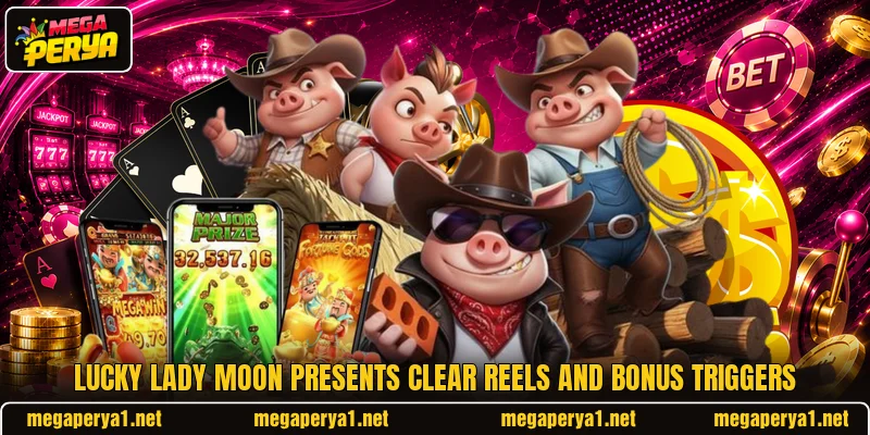 Lucky Lady Moon presents clear reels and bonus triggers Lucky Lady Moon presents clear reels and bonus triggers