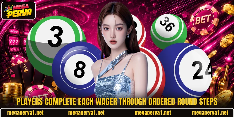 Players complete each wager through ordered round steps Players complete each wager through ordered round steps