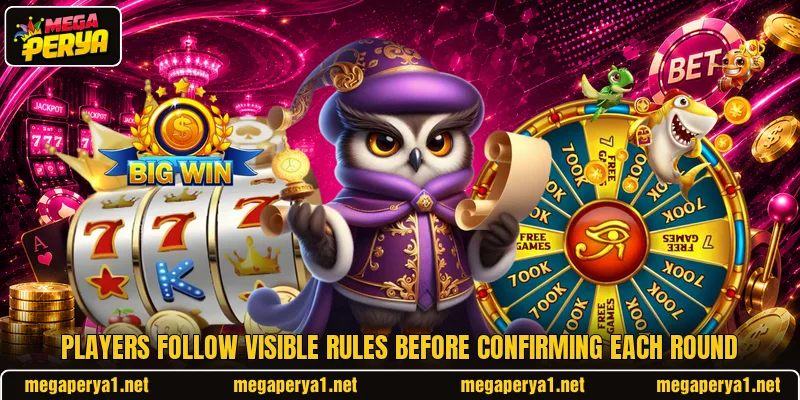 Players follow visible rules before confirming each round Players follow visible rules before confirming each round