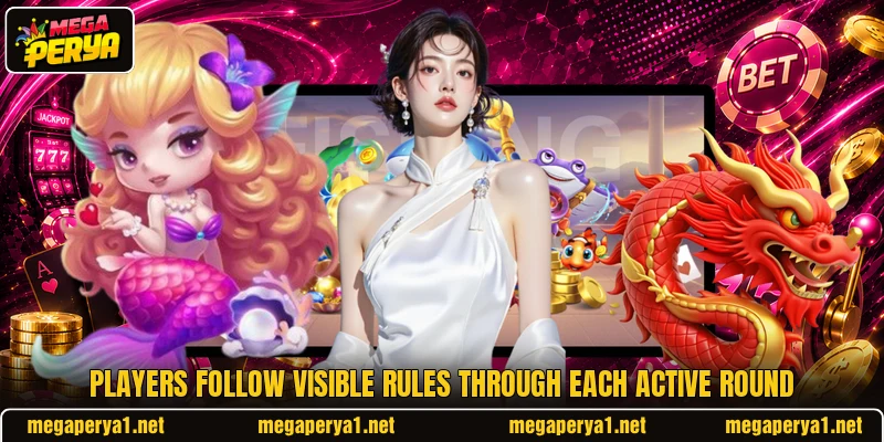 Players follow visible rules through each active round Players follow visible rules through each active round